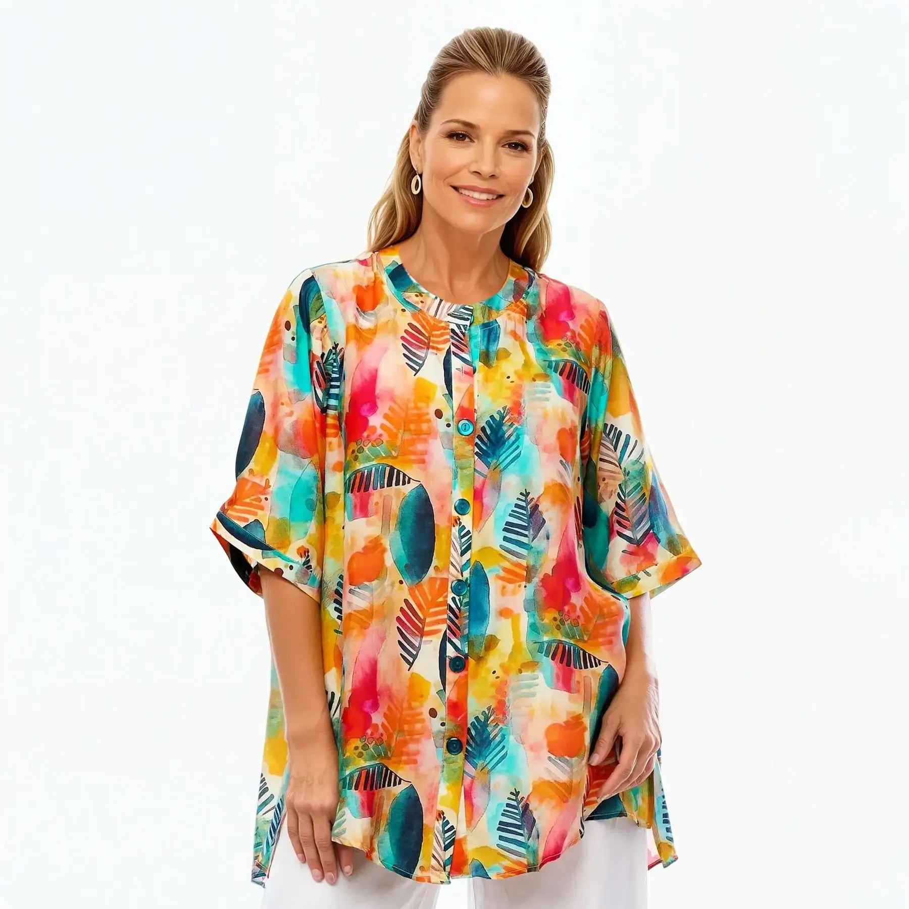 A-Line Shirt | Tunic Blouse Top (Tropicana)