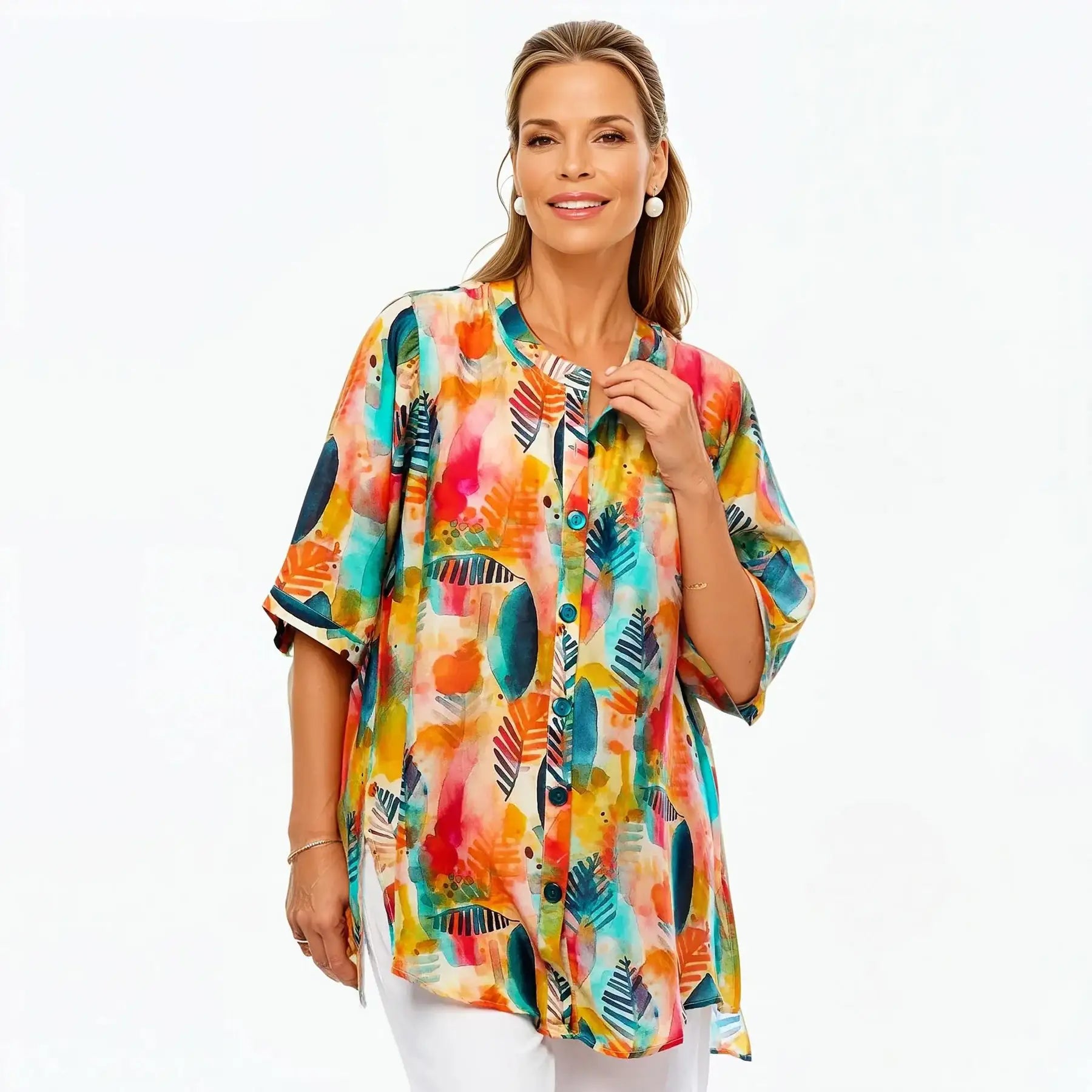 A-Line Shirt | Tunic Blouse Top (Tropicana)