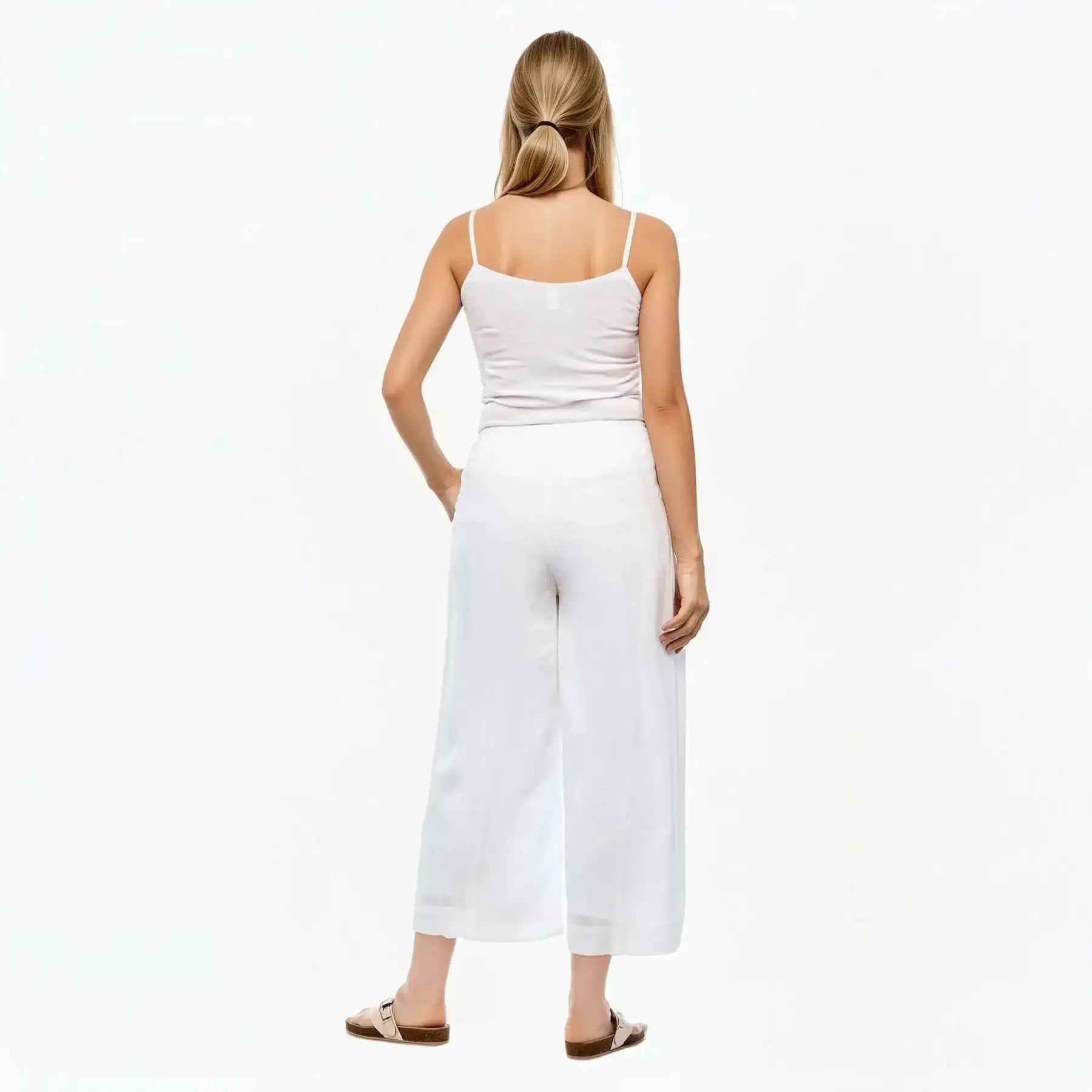 Full-Length Crinkle Pull-On Pants White