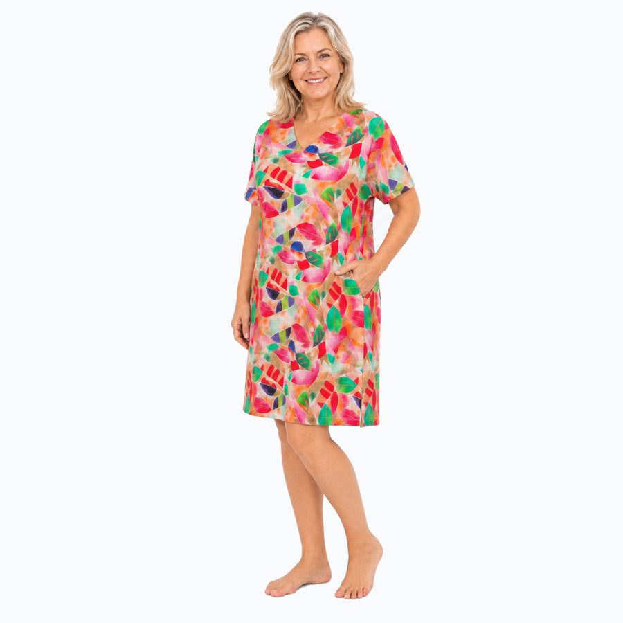 La Peach shift dress front view on model
