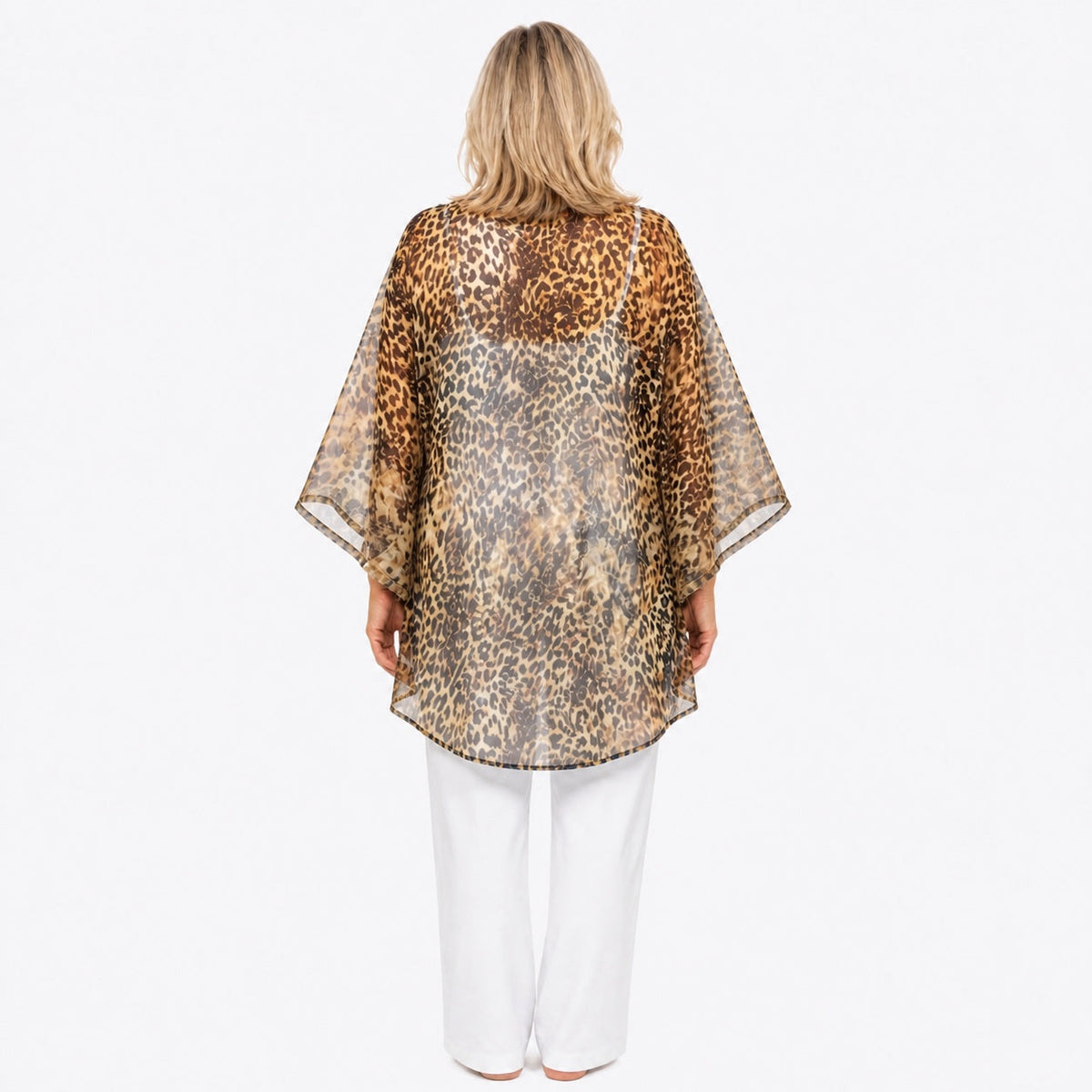 Woman wearing the Claire Powell Wilden Cotton Chiffon Kimono Cover-Up, back view