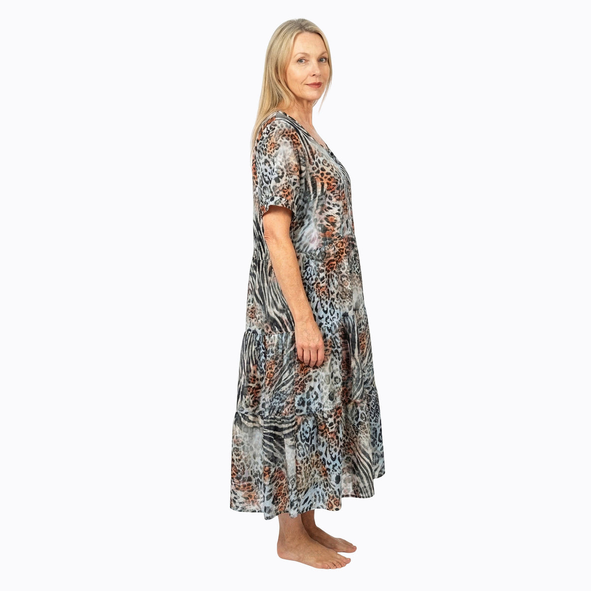 Claire Powell Tiered A-line Midi Dress (Jungle)