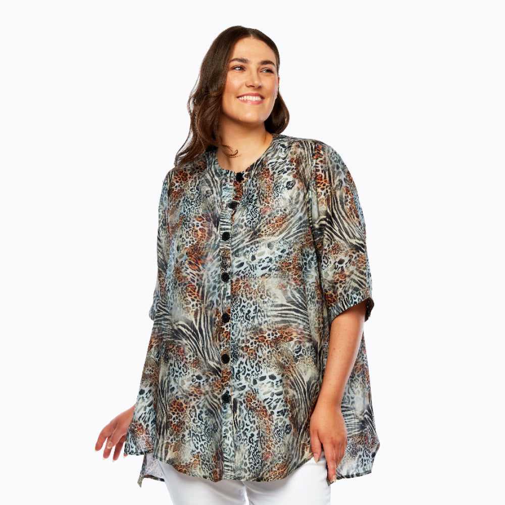 Claire Powell A-line Silk Shirt - Bemberg Silk Fabric (Jungle)