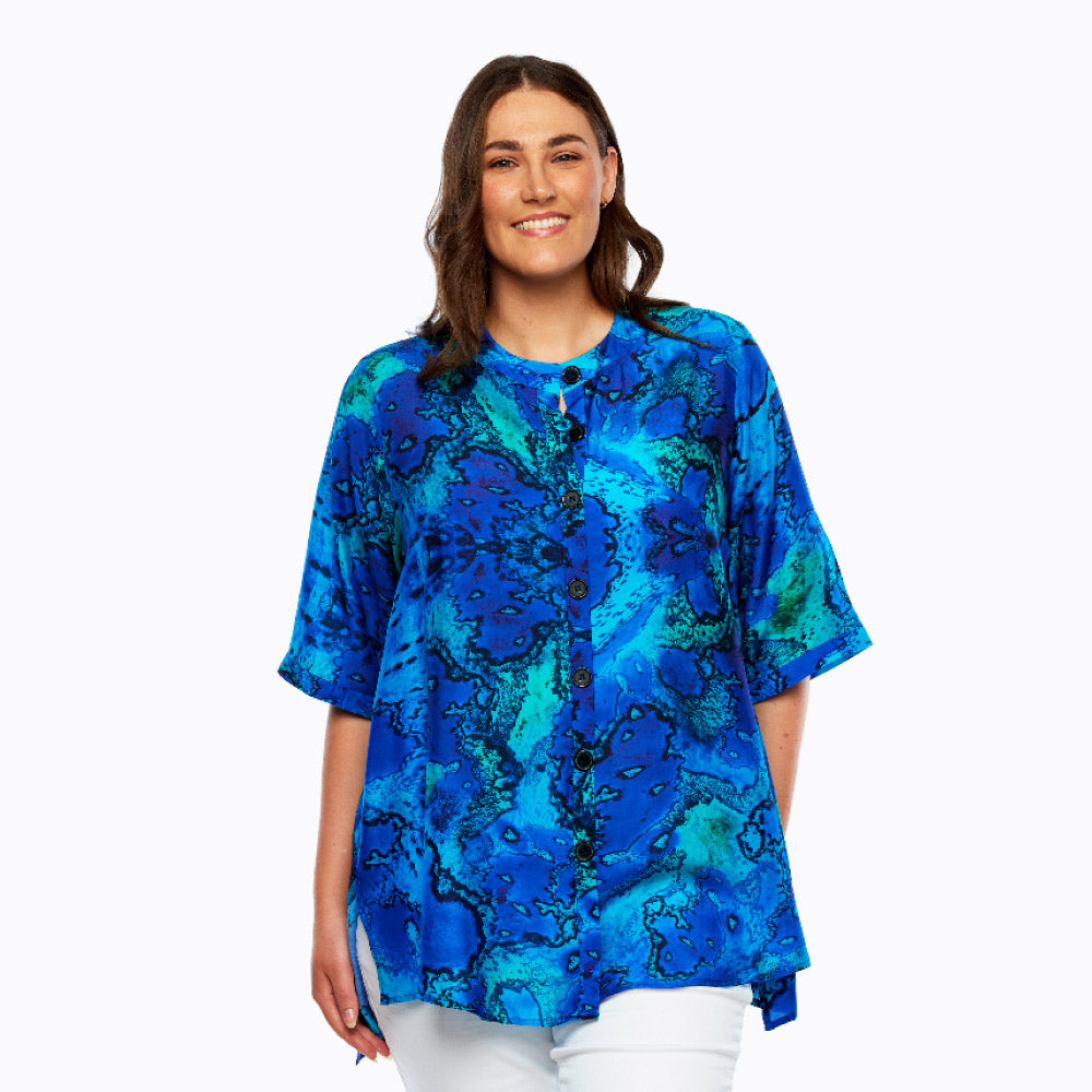 Claire Powell A-line Silk Shirt - Bemberg Silk Fabric (Reef)