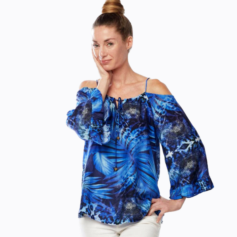 Claire Powell Pull Cord Top (Blue Palm)