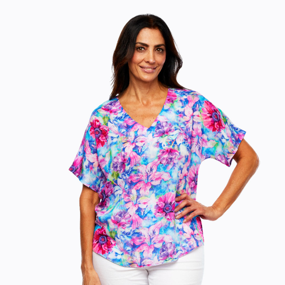 Claire Powell V-Neck Short Sleeve Top - Soft Modal Fabric (Beauty)