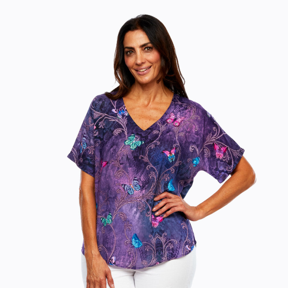 Claire Powell V-Neck Short Sleeve Top - Soft Modal Fabric (Enchanted)