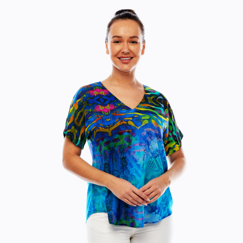 Claire Powell V-Neck Short Sleeve Top - Soft Modal Fabric (Jewel)