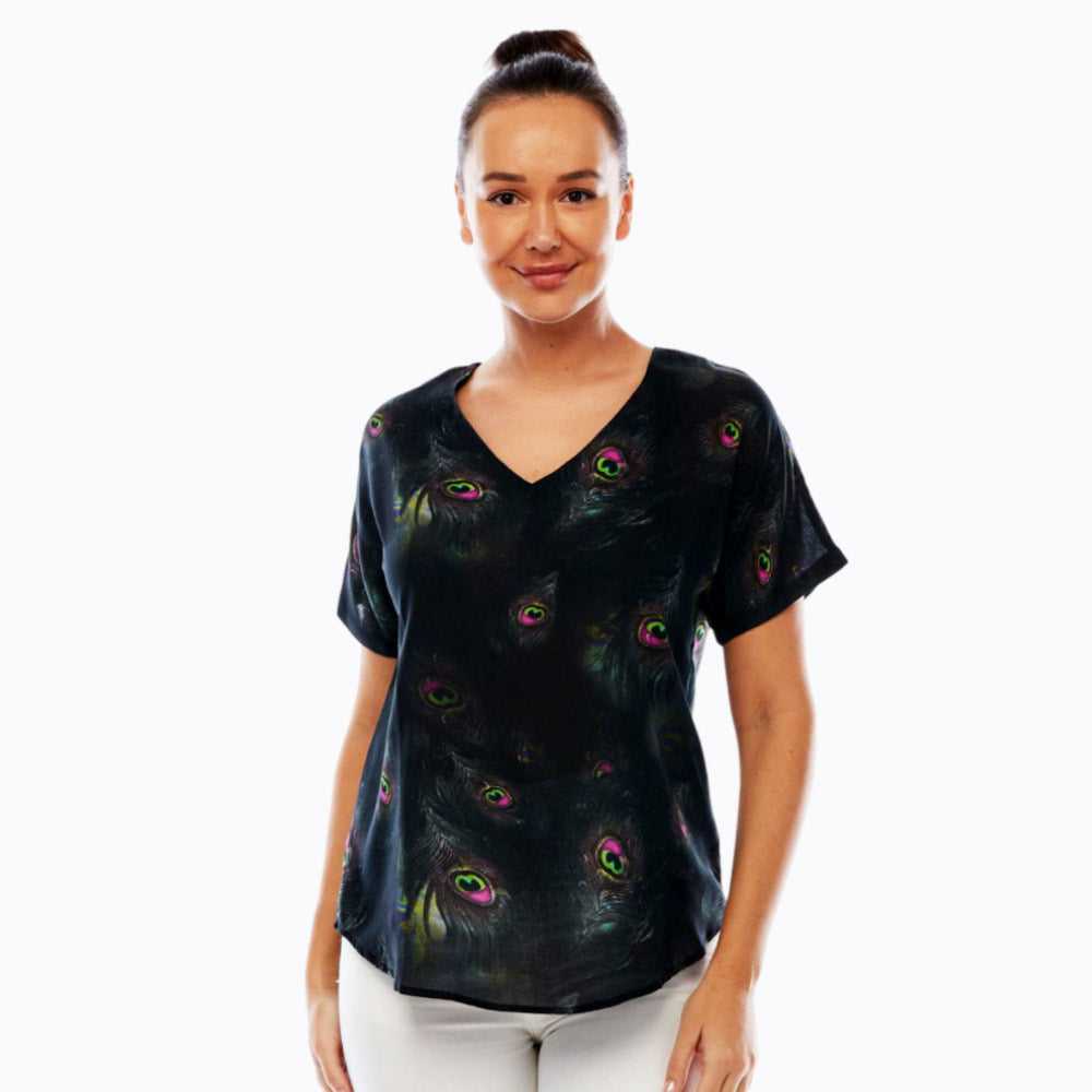 Claire Powell V-Neck Short Sleeve Top - Soft Modal Fabric (Peacock)