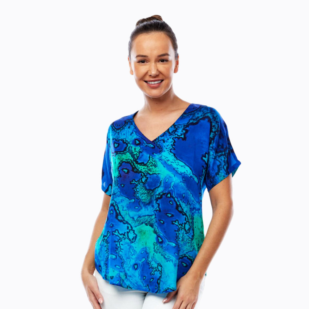 Claire Powell V-Neck Short Sleeve Top - Soft Modal Fabric (Reef)