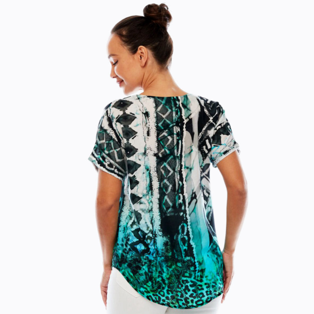 Claire Powell V-Neck Short Sleeve Top - Soft Modal Fabric (Tribal)