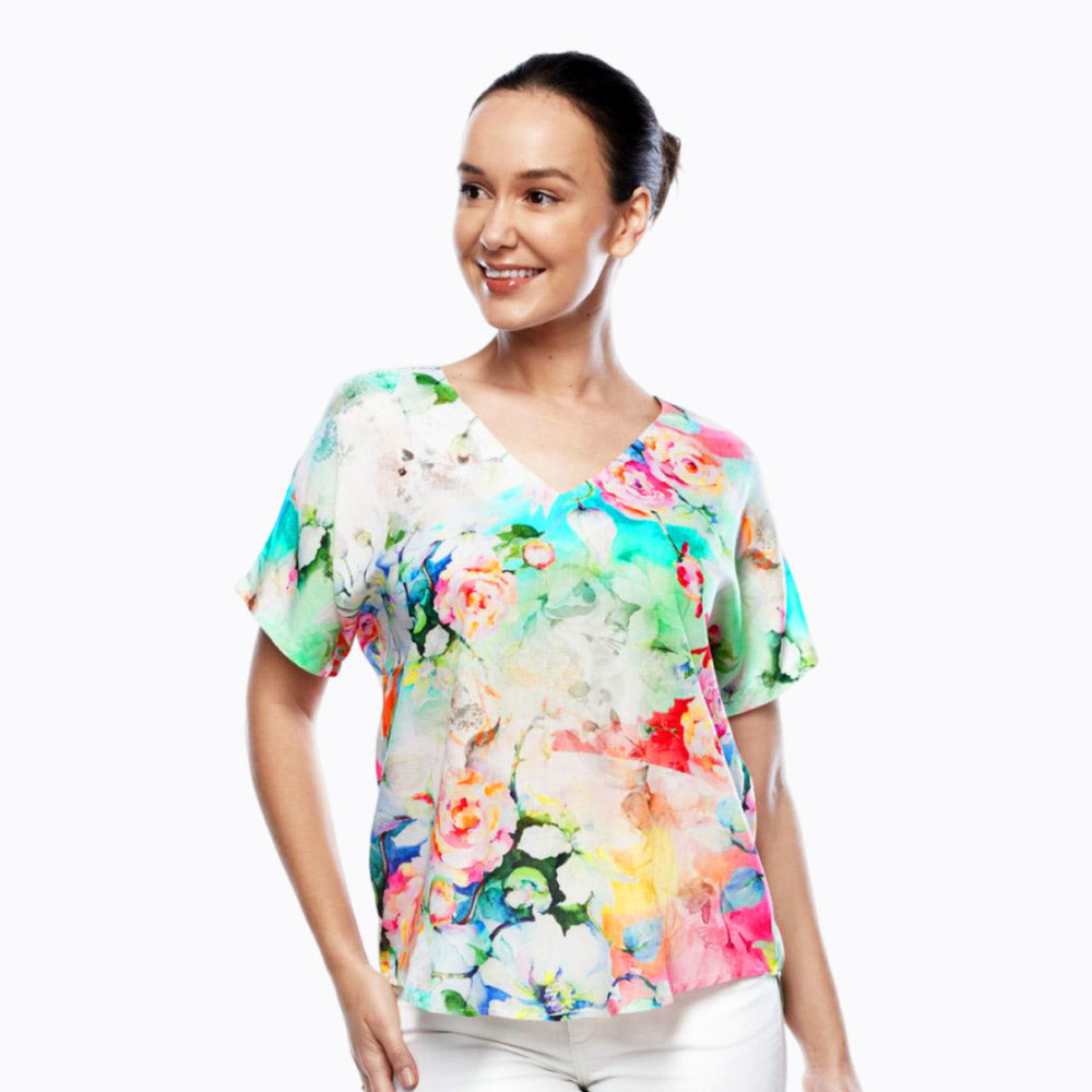 Claire Powell V-Neck Short Sleeve Top (Floral)