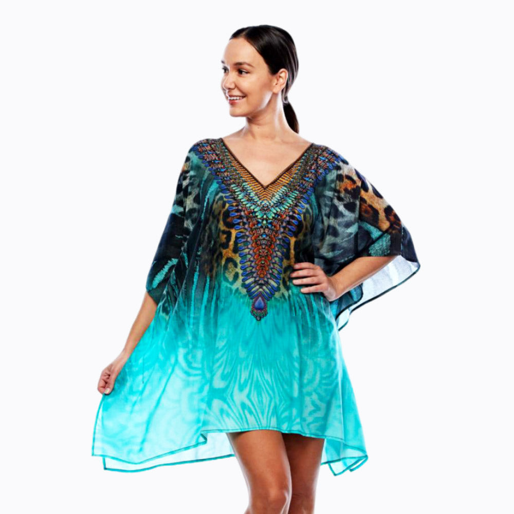 Claire Powell kaftan dress or plus size cover-up (jungle neck)