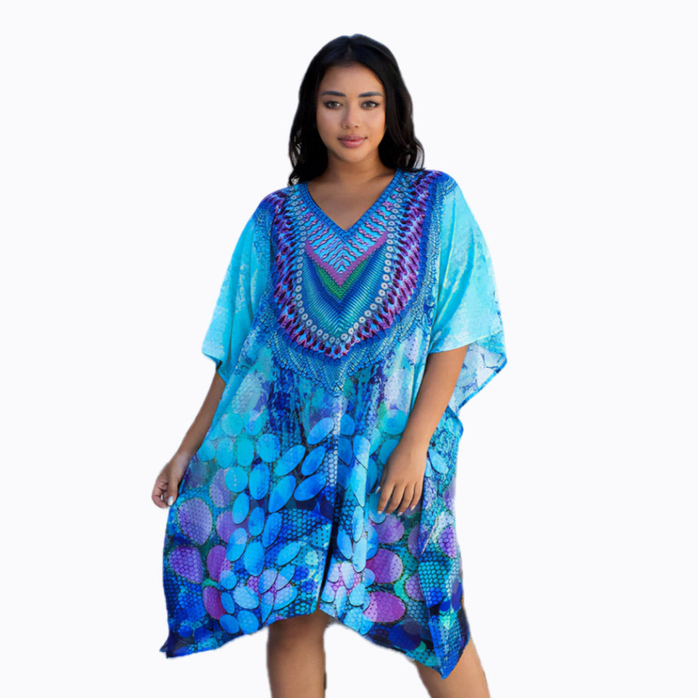 Claire Powell mini kaftan dress or plus size cover-up (bloom)