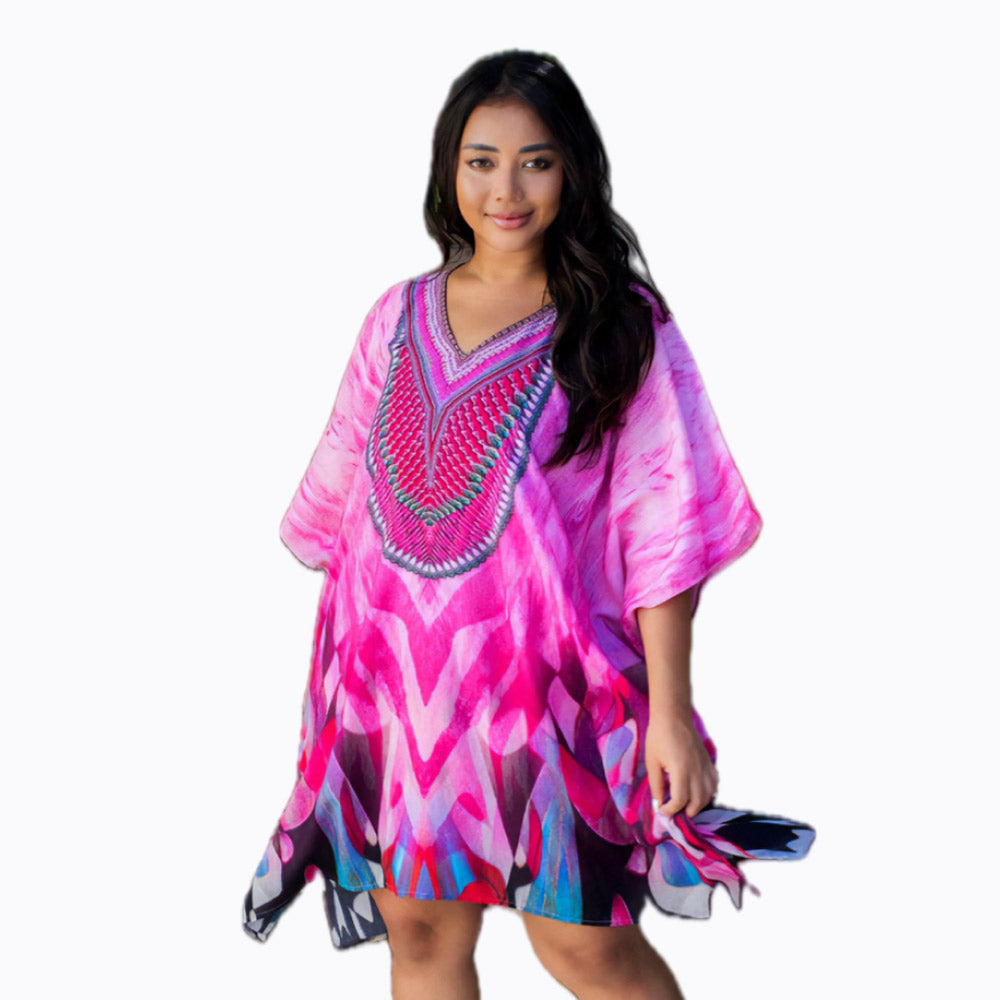 Claire Powell mini kaftan dress or plus size cover-up (brazen)