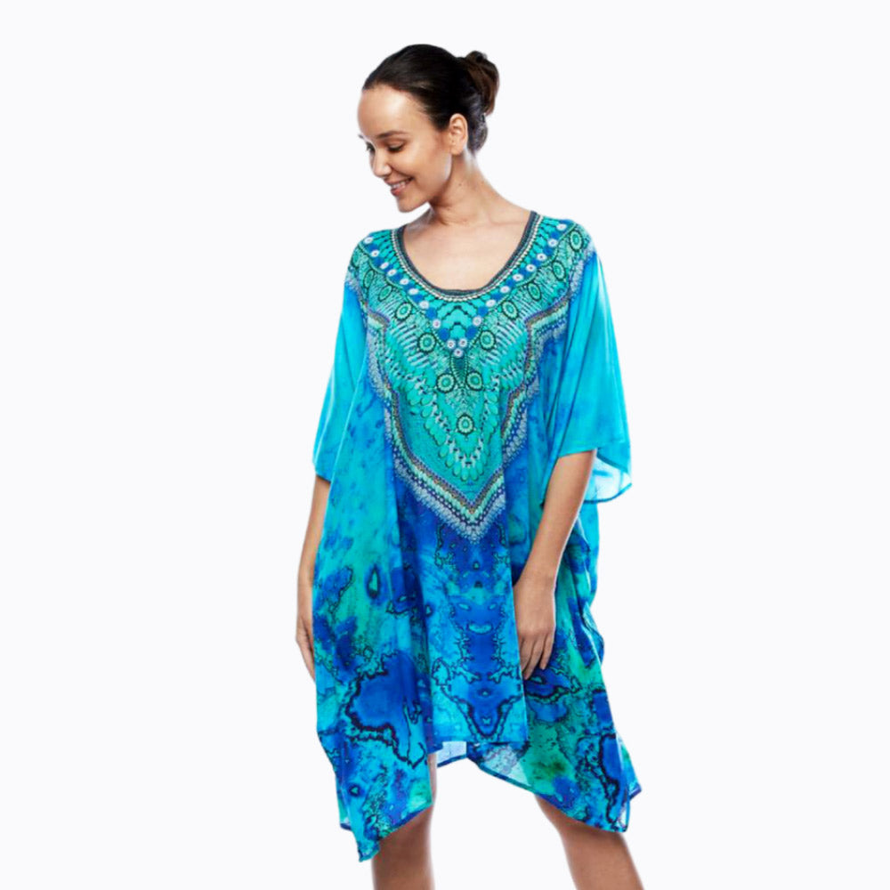 Claire Powell mini kaftan dress or plus size cover-up (reef)