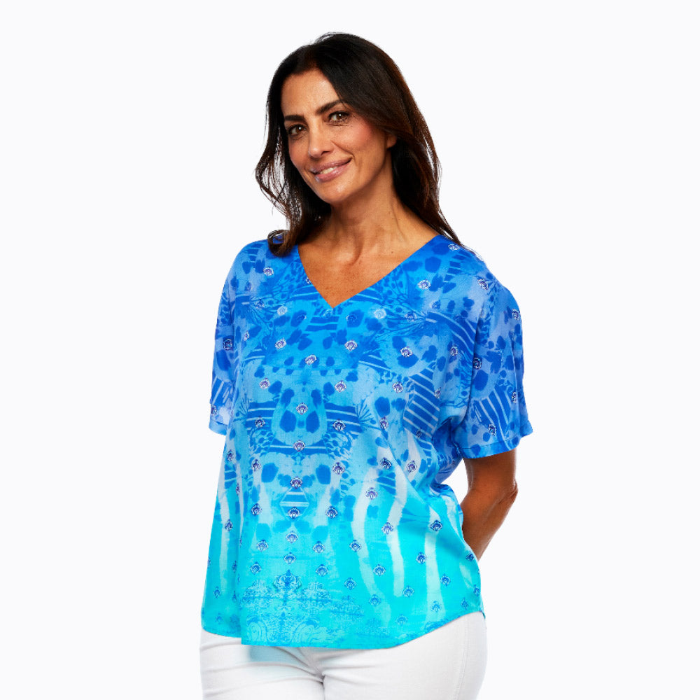 Claire Powell short sleeve v-neck Modal Top (Ocean)