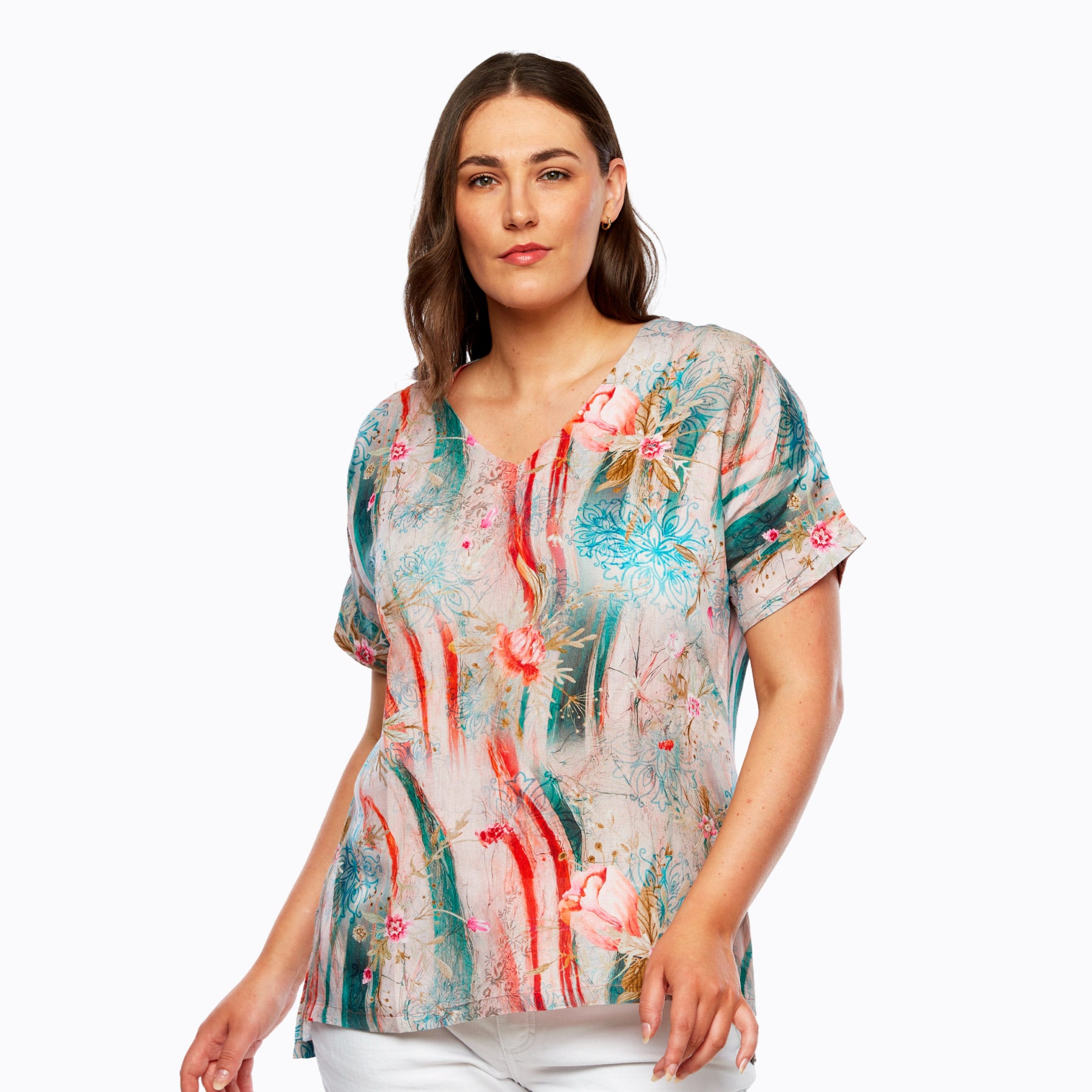 High Low Split Hem V-Neck Tee (meadow)