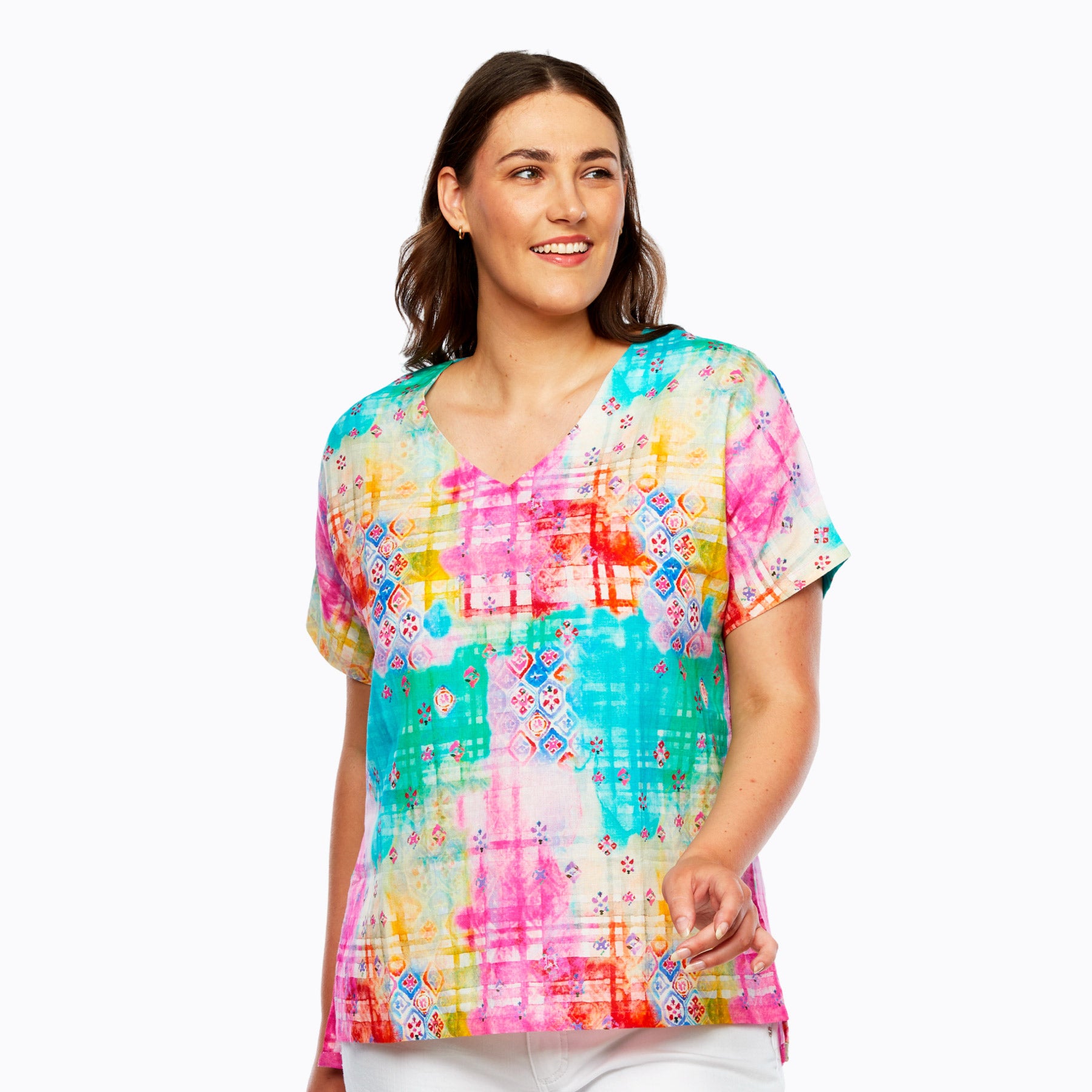 High Low Split Hem V-Neck Tee (patch)