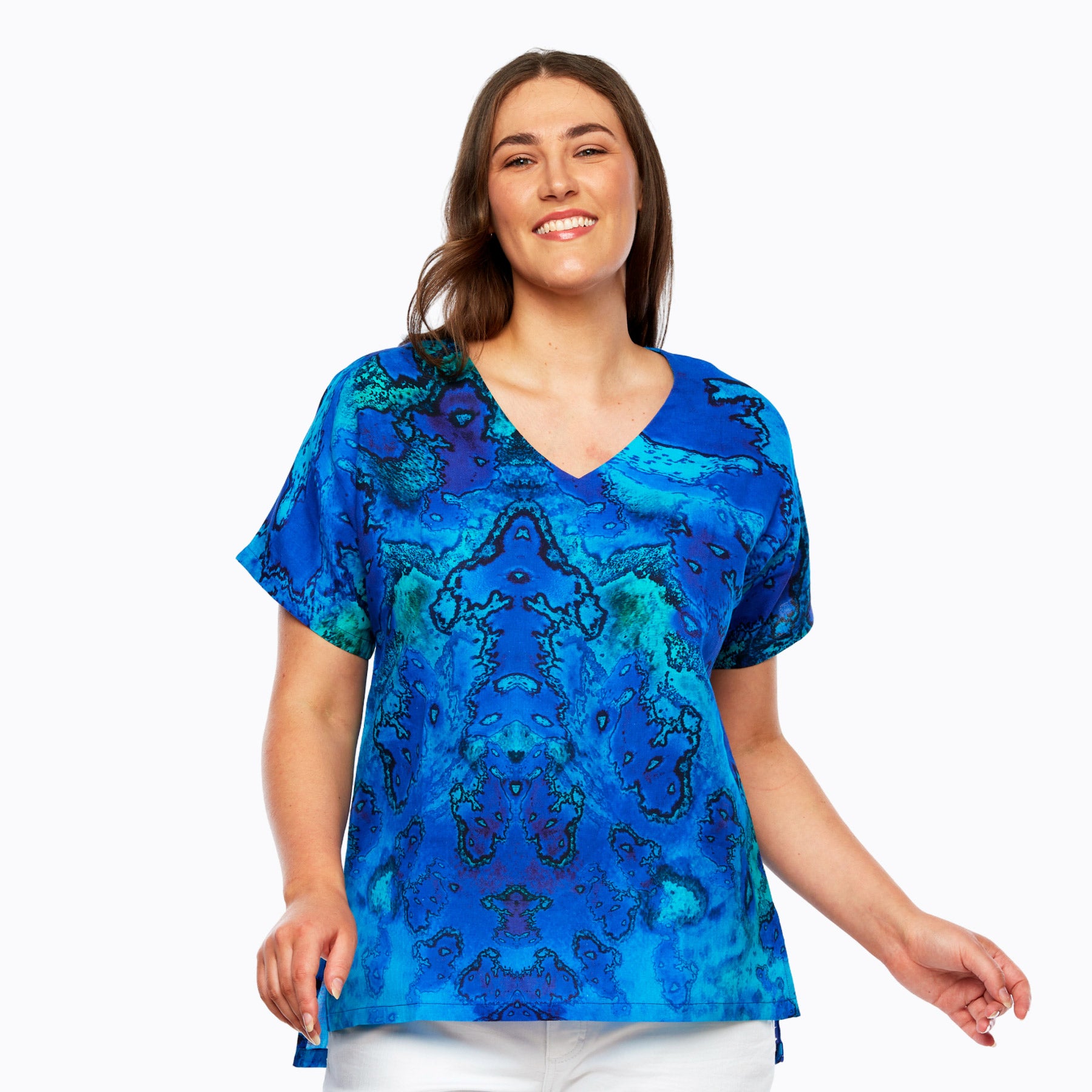 High Low Split Hem V-Neck Tee (reef)