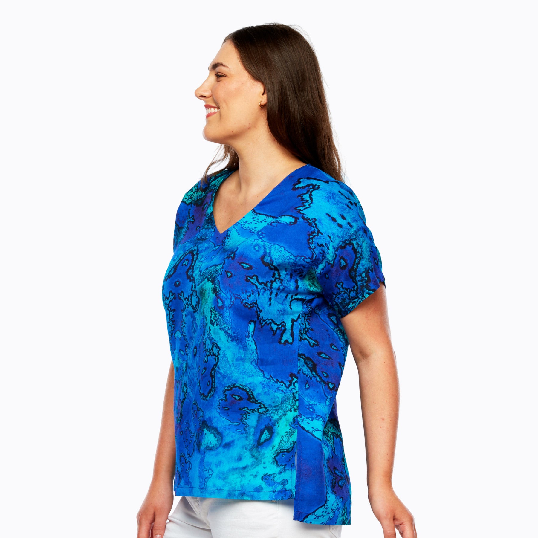 High Low Split Hem V-Neck Tee (reef)