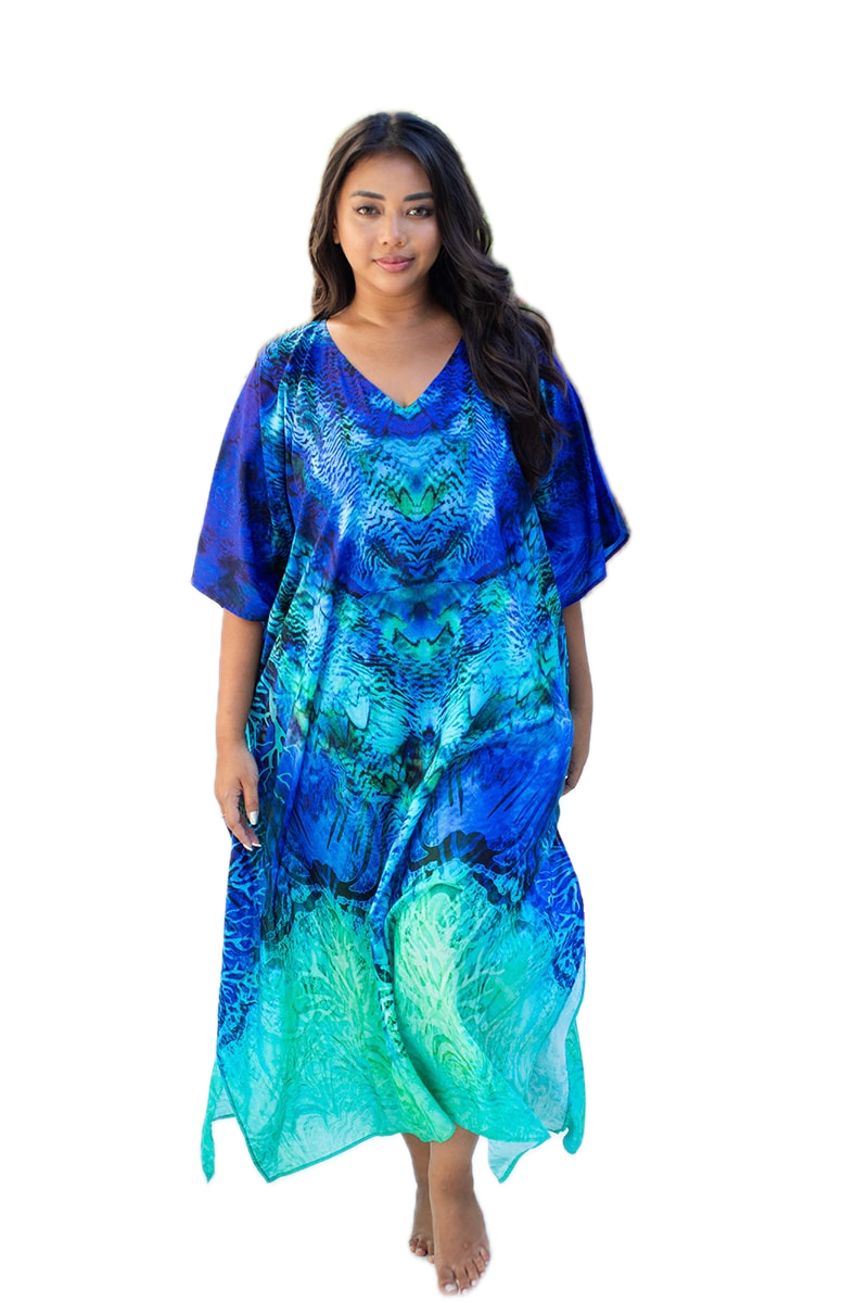 Claire Powell midi kaftan dress with v-neck and half sleeves (Aquatica