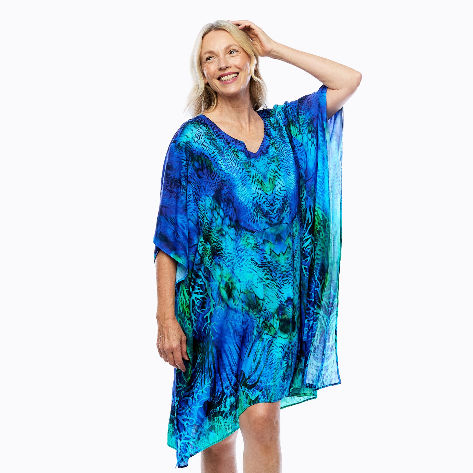 Mini Kaftan Dress | Short Kaftan Top (aquatica)