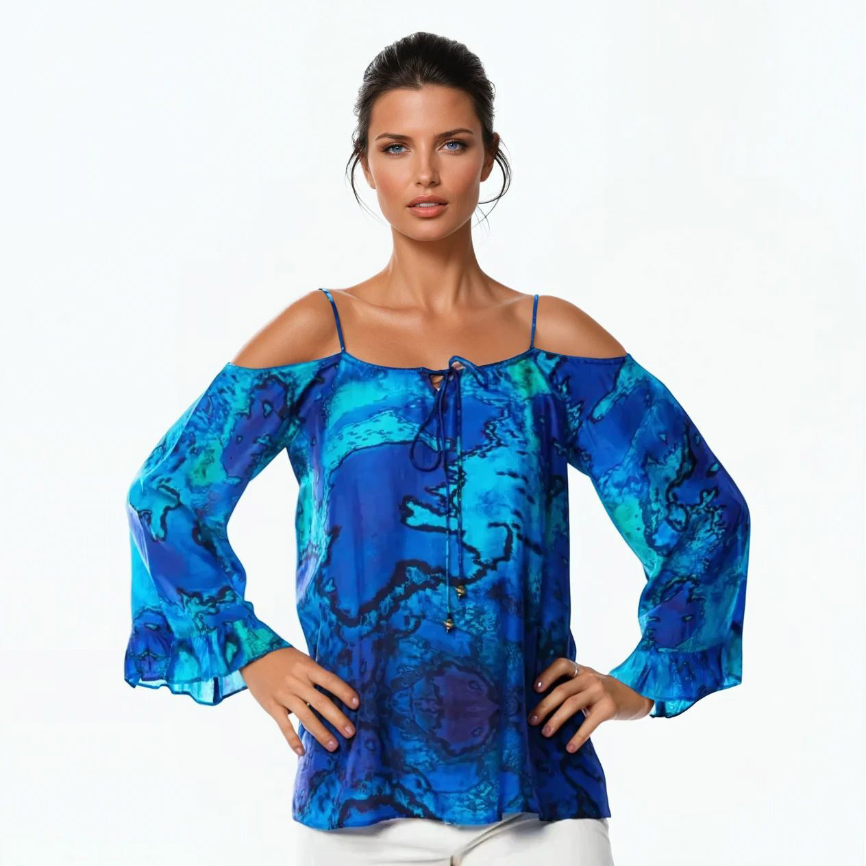 Off The Shoulder Top | Flared Sleeve Boho Blouse (Reef)