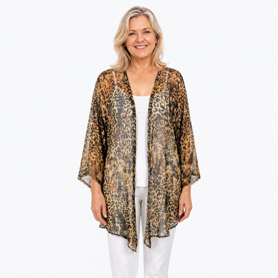 Woman wearing the Claire Powell Wilden Cotton Chiffon Kimono Cover-Up, front view
