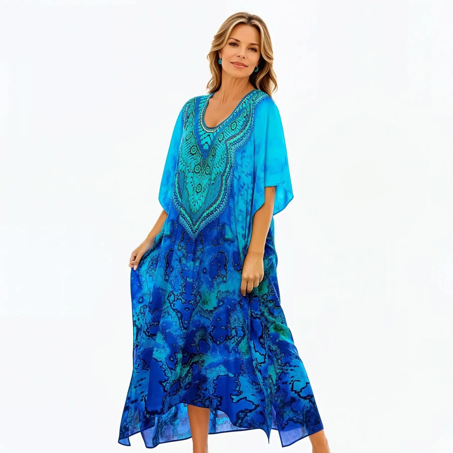 claire powell kaftan dress in reef print